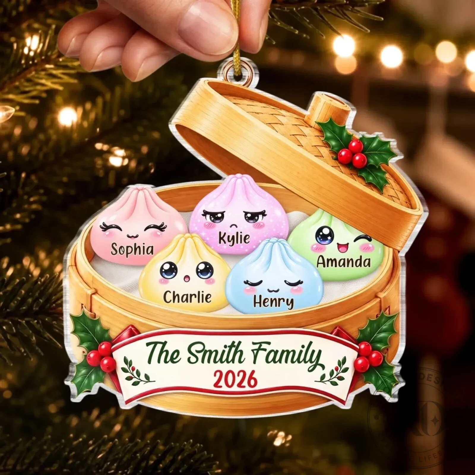 Personalized Family Dumpling Christmas Ornament, Custom Name Holiday Tree Decoration 12 Personalized Family Dumpling Christmas Ornament, Custom Name Holiday Tree Decoration