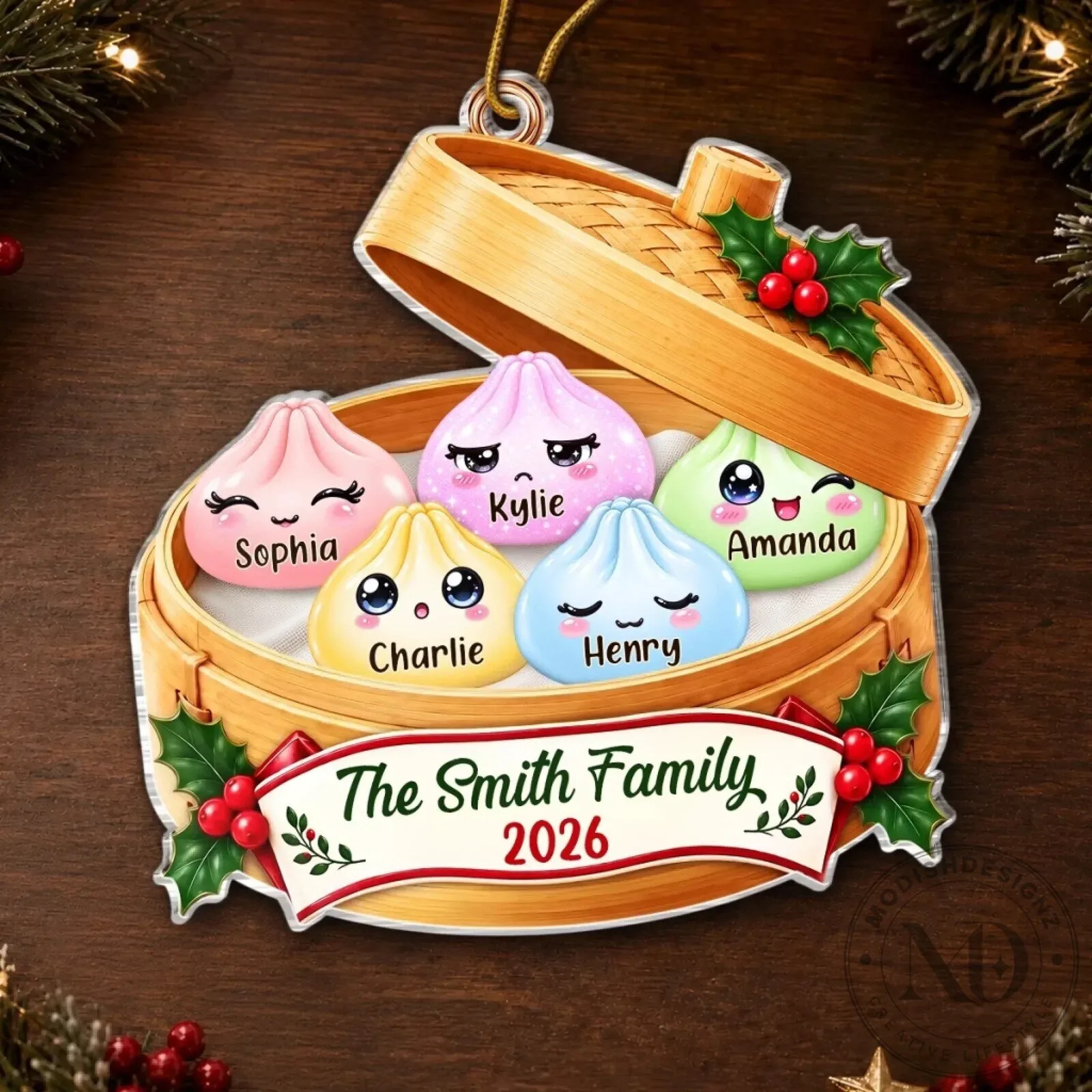 Personalized Family Dumpling Christmas Ornament, Custom Name Holiday Tree Decoration 13 Personalized Family Dumpling Christmas Ornament, Custom Name Holiday Tree Decoration