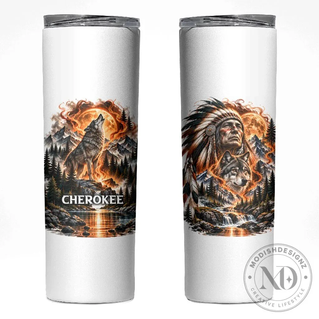 Cherokee Wolf Native American Chief Tribal Nature Fiery Moon Tumbler 32 Cherokee Wolf Native American Chief Tribal Nature Fiery Moon Tumbler