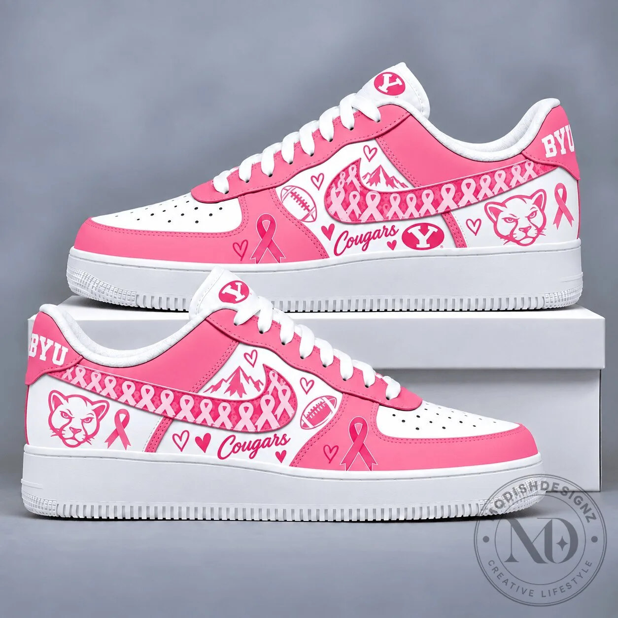 BYU Cougars Breast Cancer Awareness Pink Ribbon Custom Sneakers Shoes 3 BYU Cougars Breast Cancer Awareness Pink Ribbon Custom Sneakers Shoes