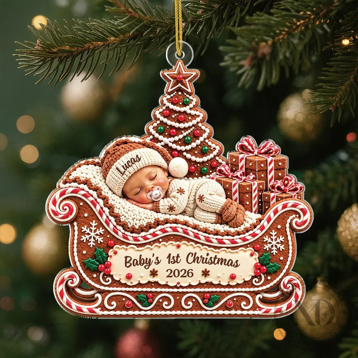Personalized Baby's First Christmas 2026 Gingerbread Sleigh Ornament 11 Personalized Baby