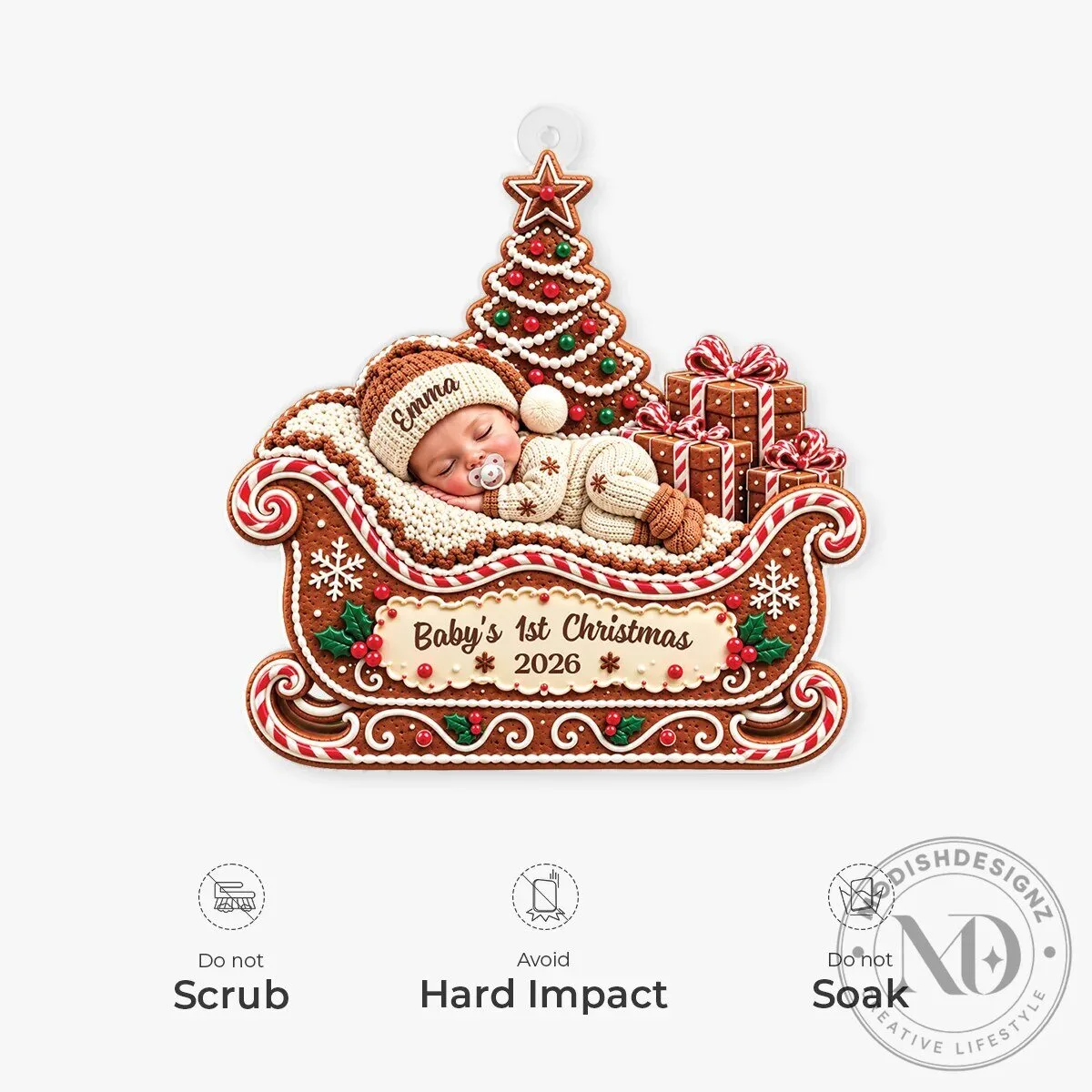 Personalized Baby's First Christmas 2026 Gingerbread Sleigh Ornament 14 Personalized Baby