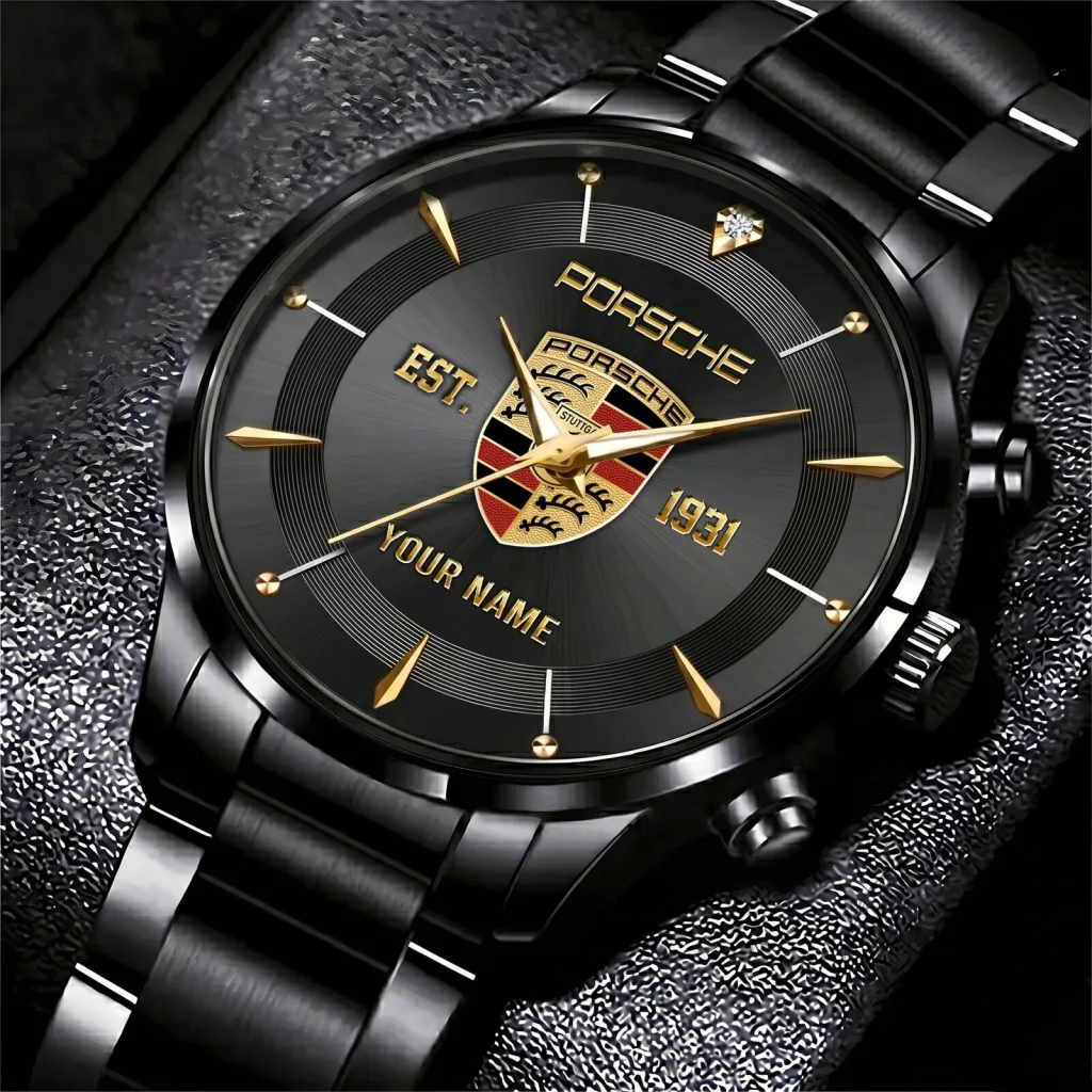 Porsche Custom Name Classic Design Black Steel Wrist Watch 5 Porsche Custom Name Classic Design Black Steel Wrist Watch