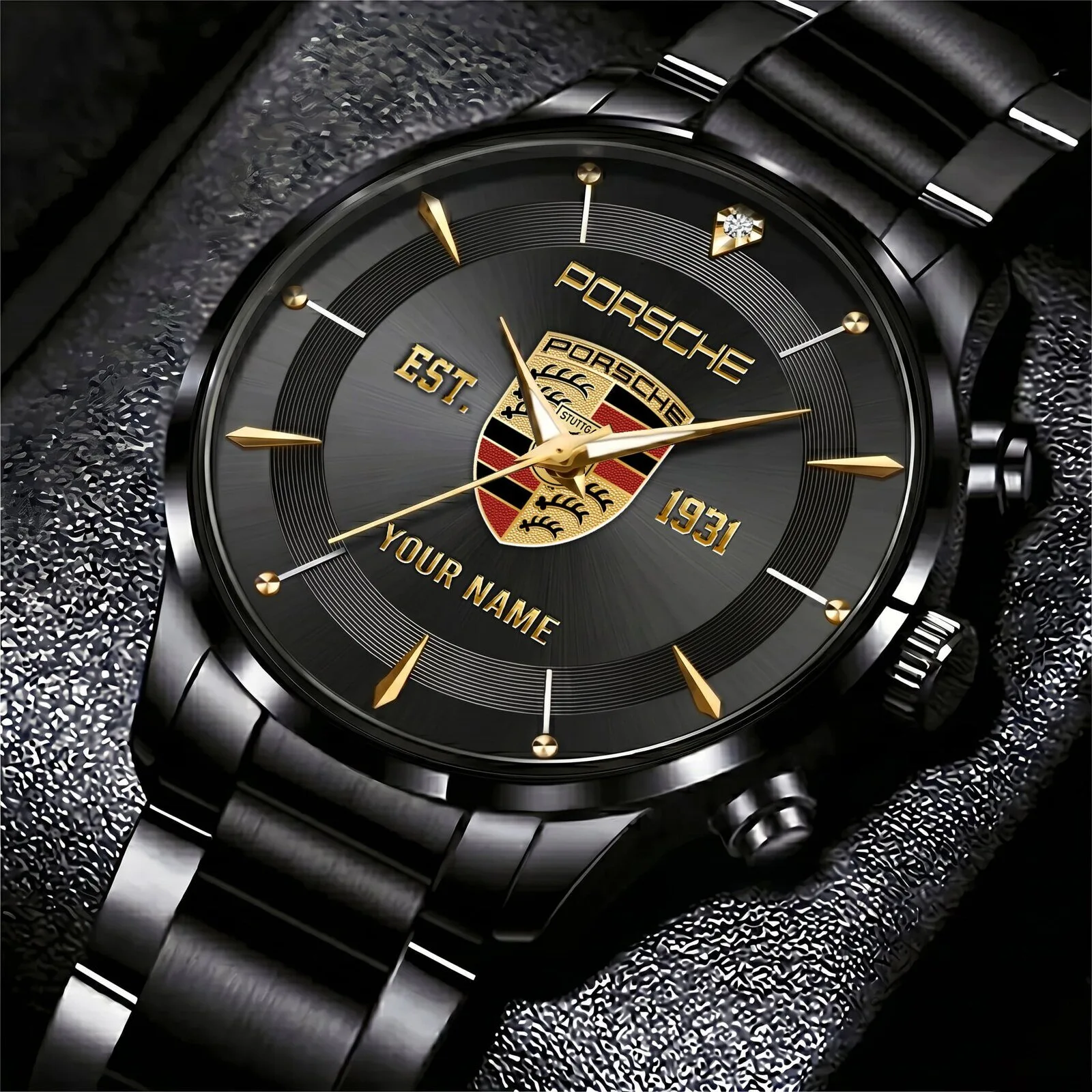 Porsche Custom Name Classic Design Black Steel Wrist Watch 8 Porsche Custom Name Classic Design Black Steel Wrist Watch