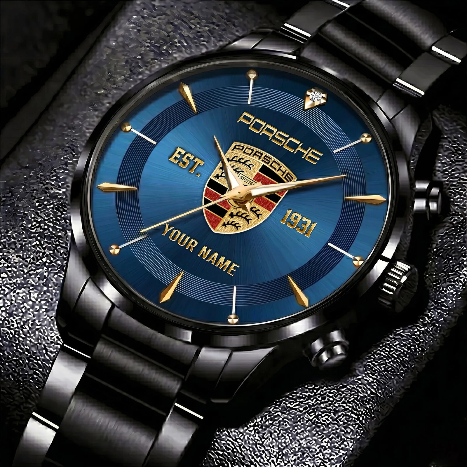 Porsche Custom Name Classic Design Black Steel Wrist Watch 7 Porsche Custom Name Classic Design Black Steel Wrist Watch