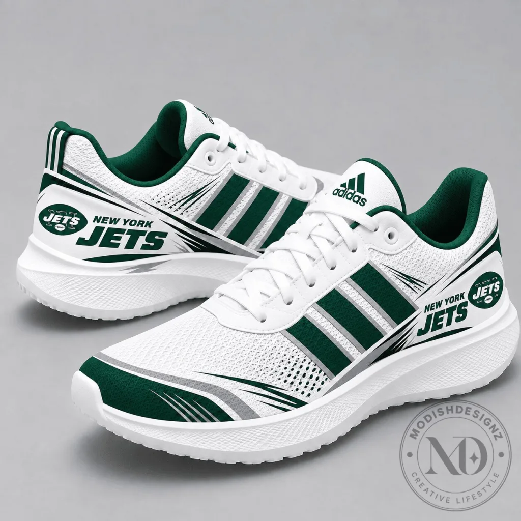 New York Jets NFL Team Logo White and Green Performance Running Shoes New York Jets NFL Team Logo White and Green Performance Running Shoes