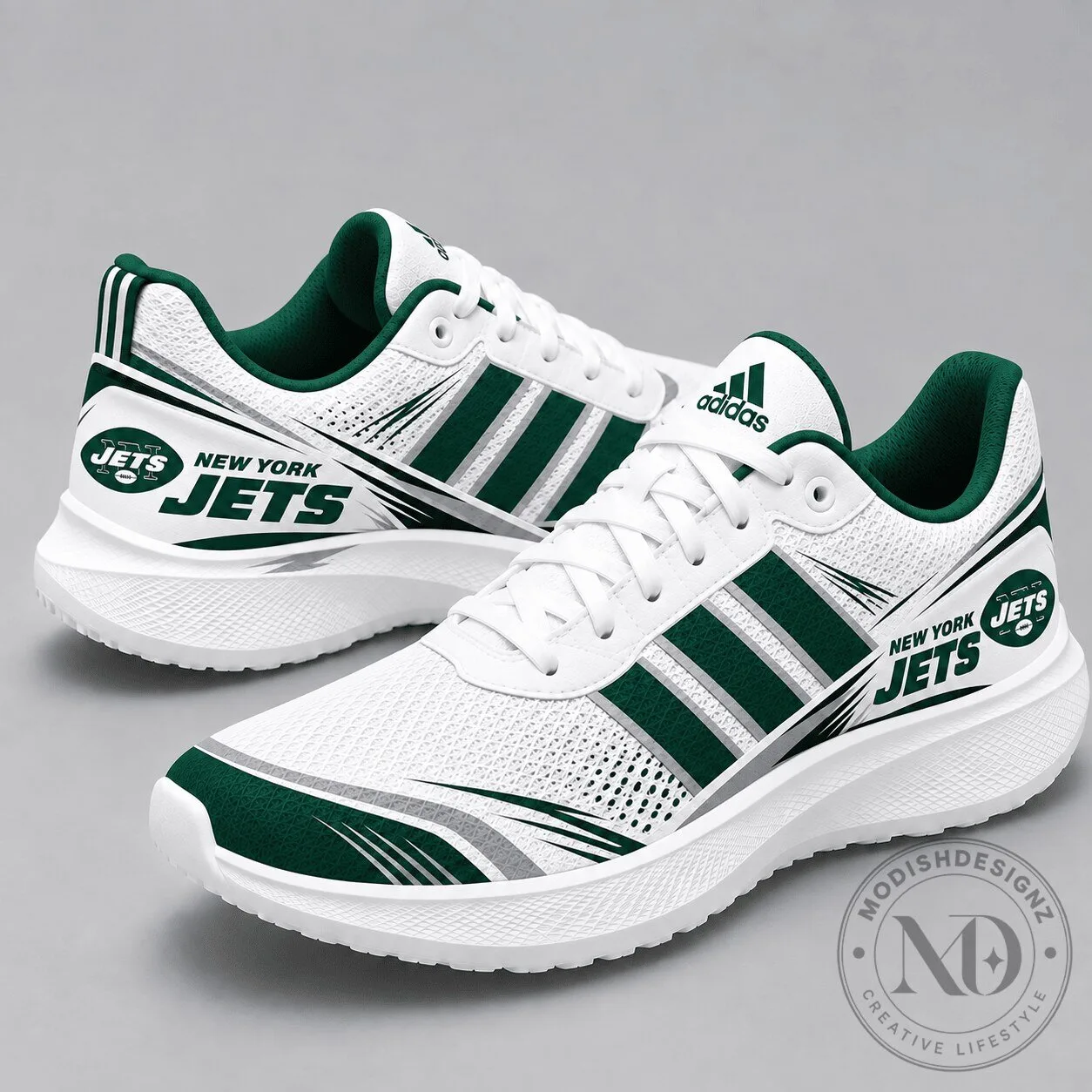 New York Jets NFL Team Logo White and Green Performance Running Shoes