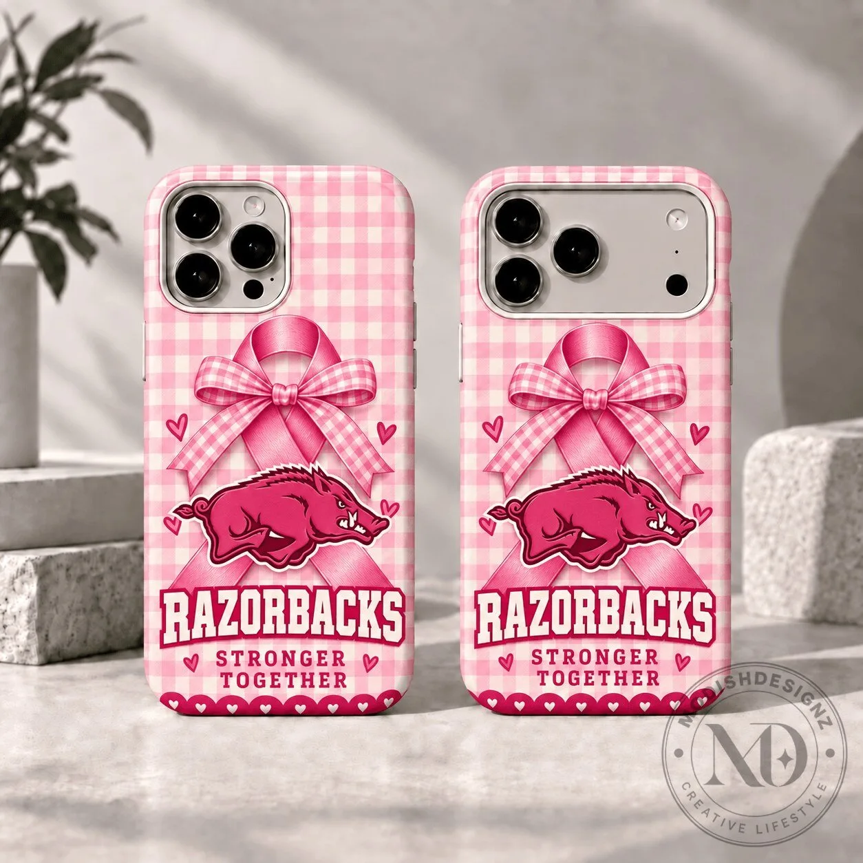 Arkansas Razorbacks Breast Cancer Awareness Pink Gingham Pattern Phone Case