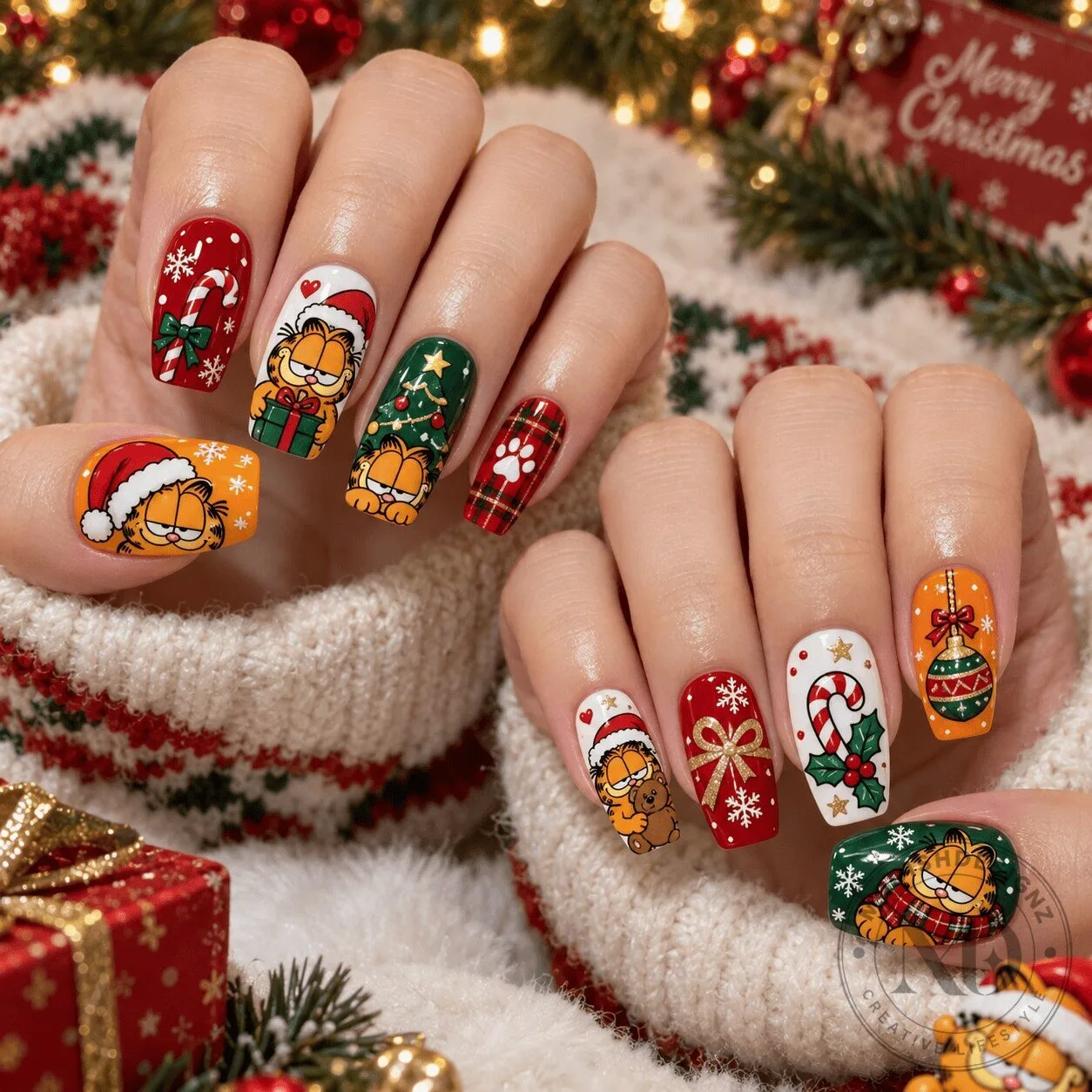 Garfield Christmas Holiday Cartoon Character Press-On Nails Set