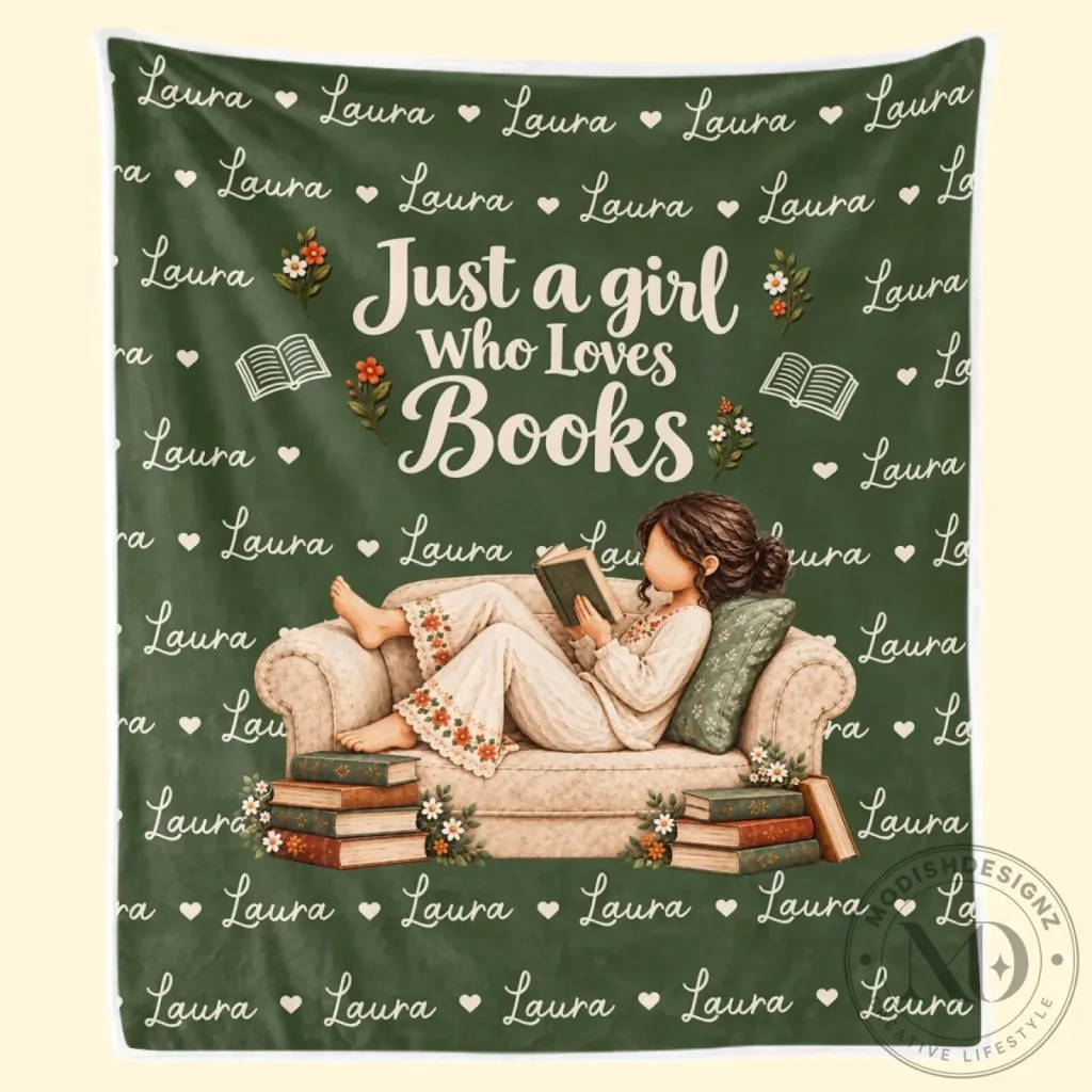 Personalized Just a Girl Who Loves Books Reading Cozy Blanket Personalized Just a Girl Who Loves Books Reading Cozy Blanket
