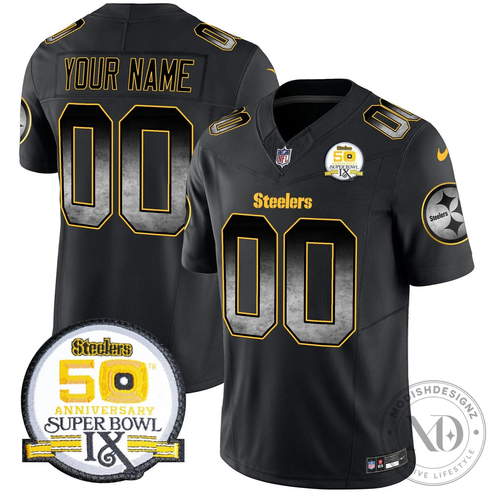 Custom Football Jersey for the Pittsburgh Steelers 50th Anniversary Super Bowl IX
