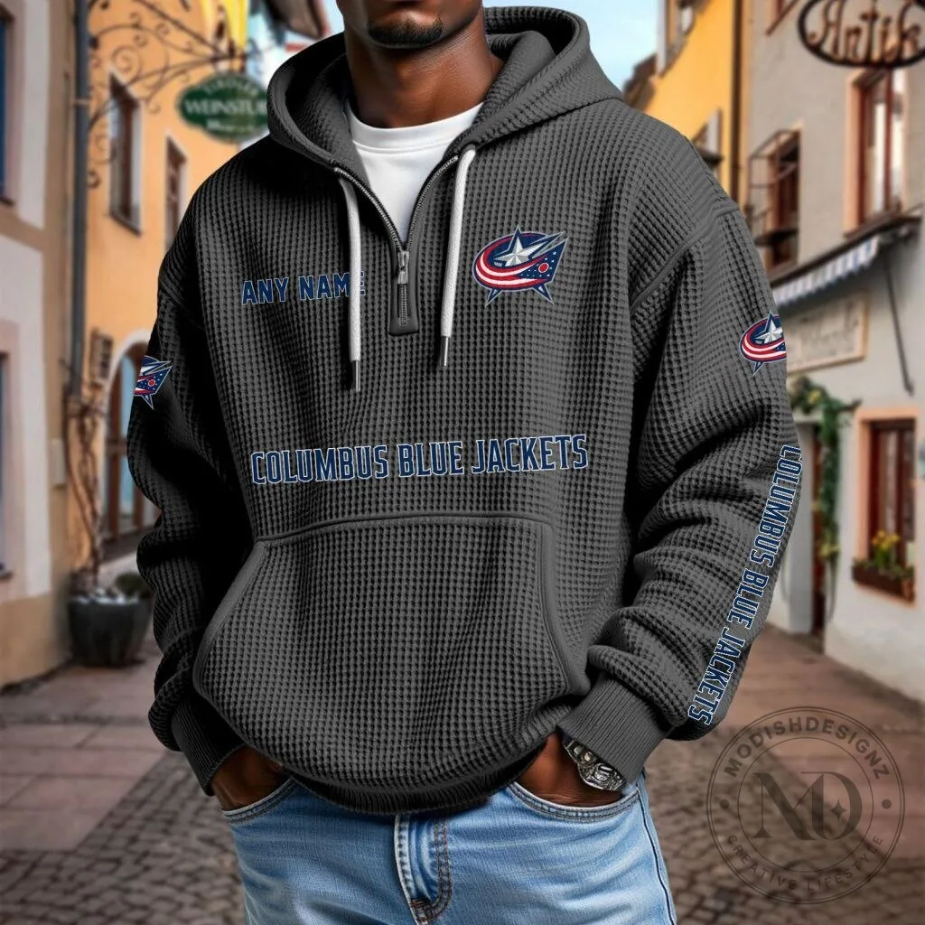 Columbus Blue Jackets Personalized Waffle Knit Quarter Zip Hoodie