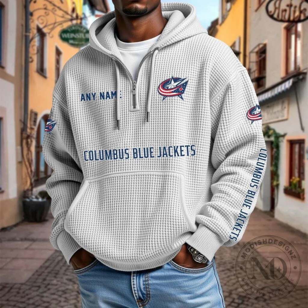 Columbus Blue Jackets Personalized Waffle Knit Quarter Zip Hoodie 15 Columbus Blue Jackets Personalized Waffle Knit Quarter Zip Hoodie