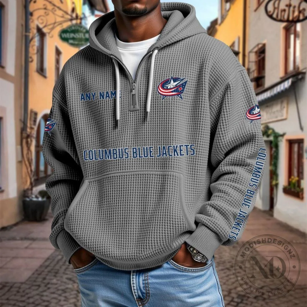 Columbus Blue Jackets Personalized Waffle Knit Quarter Zip Hoodie 16 Columbus Blue Jackets Personalized Waffle Knit Quarter Zip Hoodie