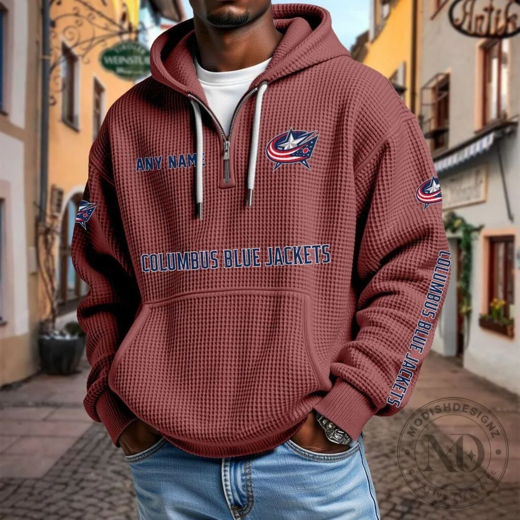 Columbus Blue Jackets Personalized Waffle Knit Quarter Zip Hoodie 17 Columbus Blue Jackets Personalized Waffle Knit Quarter Zip Hoodie