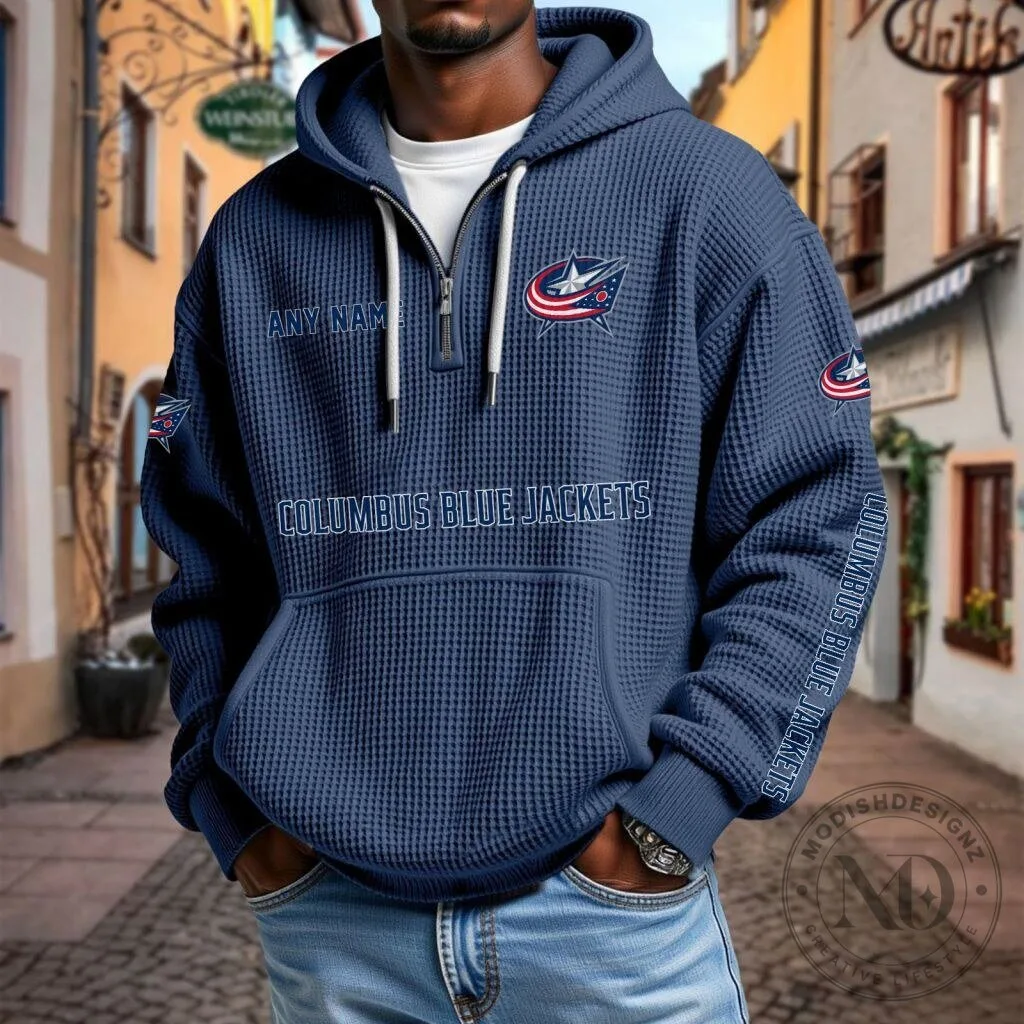 Columbus Blue Jackets Personalized Waffle Knit Quarter Zip Hoodie 18 Columbus Blue Jackets Personalized Waffle Knit Quarter Zip Hoodie