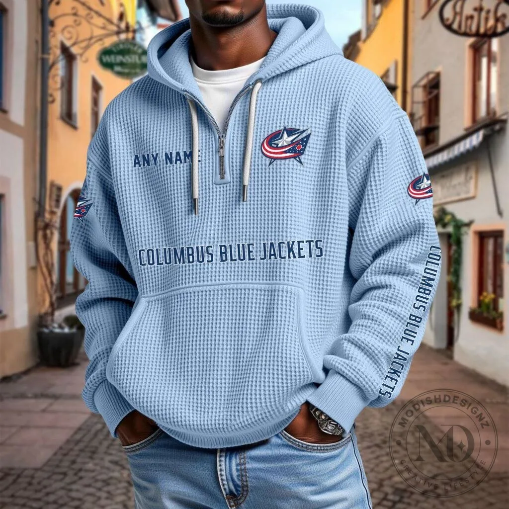 Columbus Blue Jackets Personalized Waffle Knit Quarter Zip Hoodie 19 Columbus Blue Jackets Personalized Waffle Knit Quarter Zip Hoodie