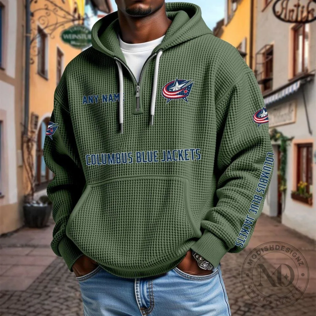 Columbus Blue Jackets Personalized Waffle Knit Quarter Zip Hoodie 21 Columbus Blue Jackets Personalized Waffle Knit Quarter Zip Hoodie