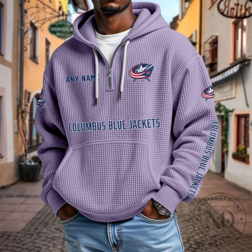 Columbus Blue Jackets Personalized Waffle Knit Quarter Zip Hoodie 23 Columbus Blue Jackets Personalized Waffle Knit Quarter Zip Hoodie