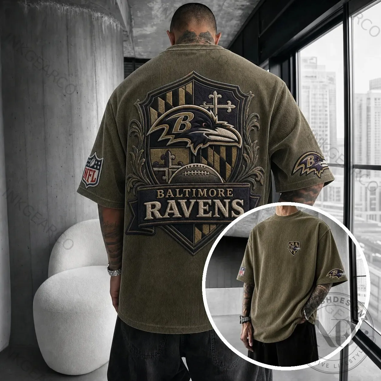 Corduroy Short Sleeve T-Shirt for Baltimore Ravens NFL Football Fans 2 Corduroy Short Sleeve T-Shirt for Baltimore Ravens NFL Football Fans