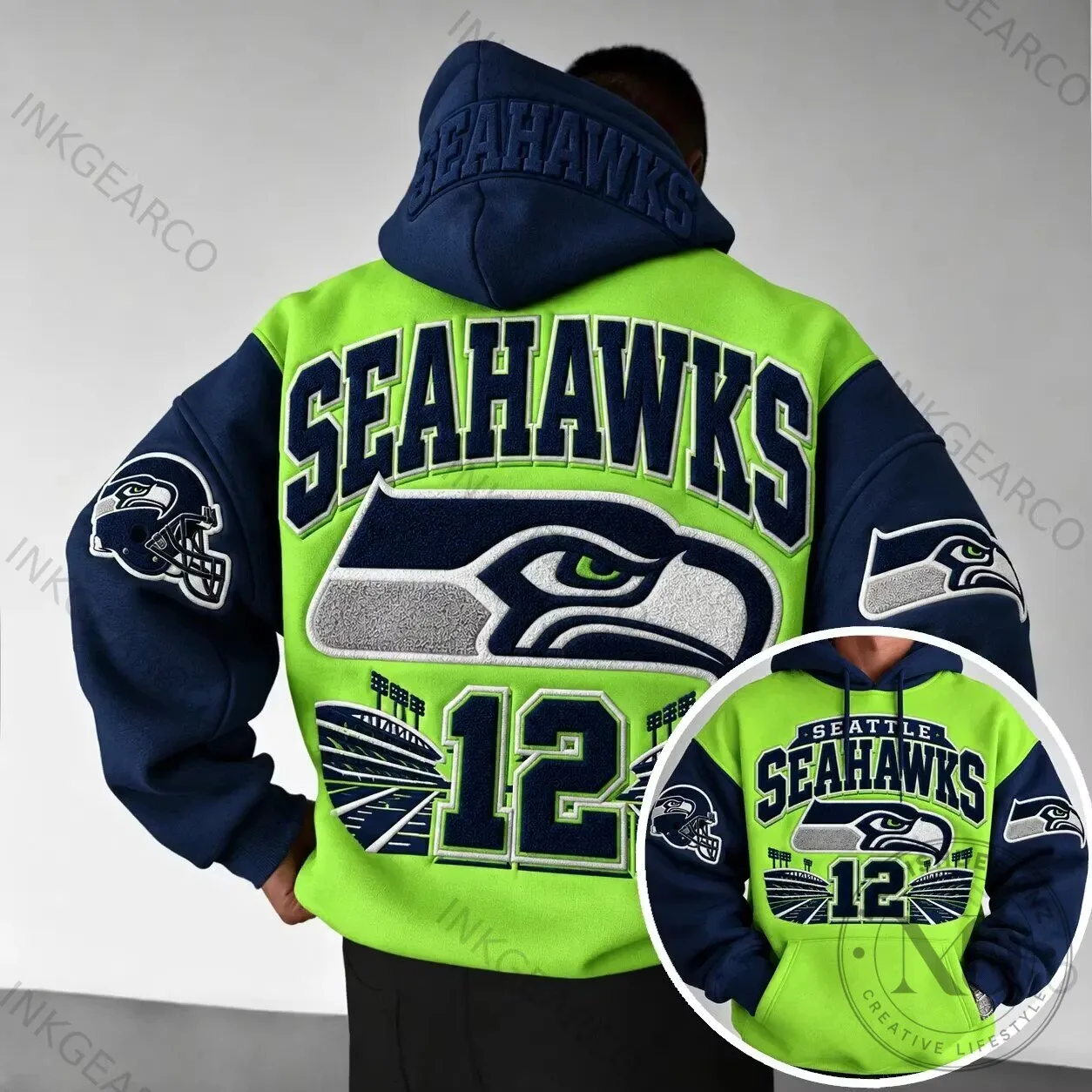 Seattle Seahawks Football Team Logo and Stadium Design Hoodie