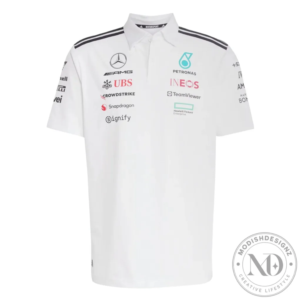 Mercedes-AMG Petronas Formula One Team White Polo Shirt Mercedes-AMG Petronas Formula One Team White Polo Shirt