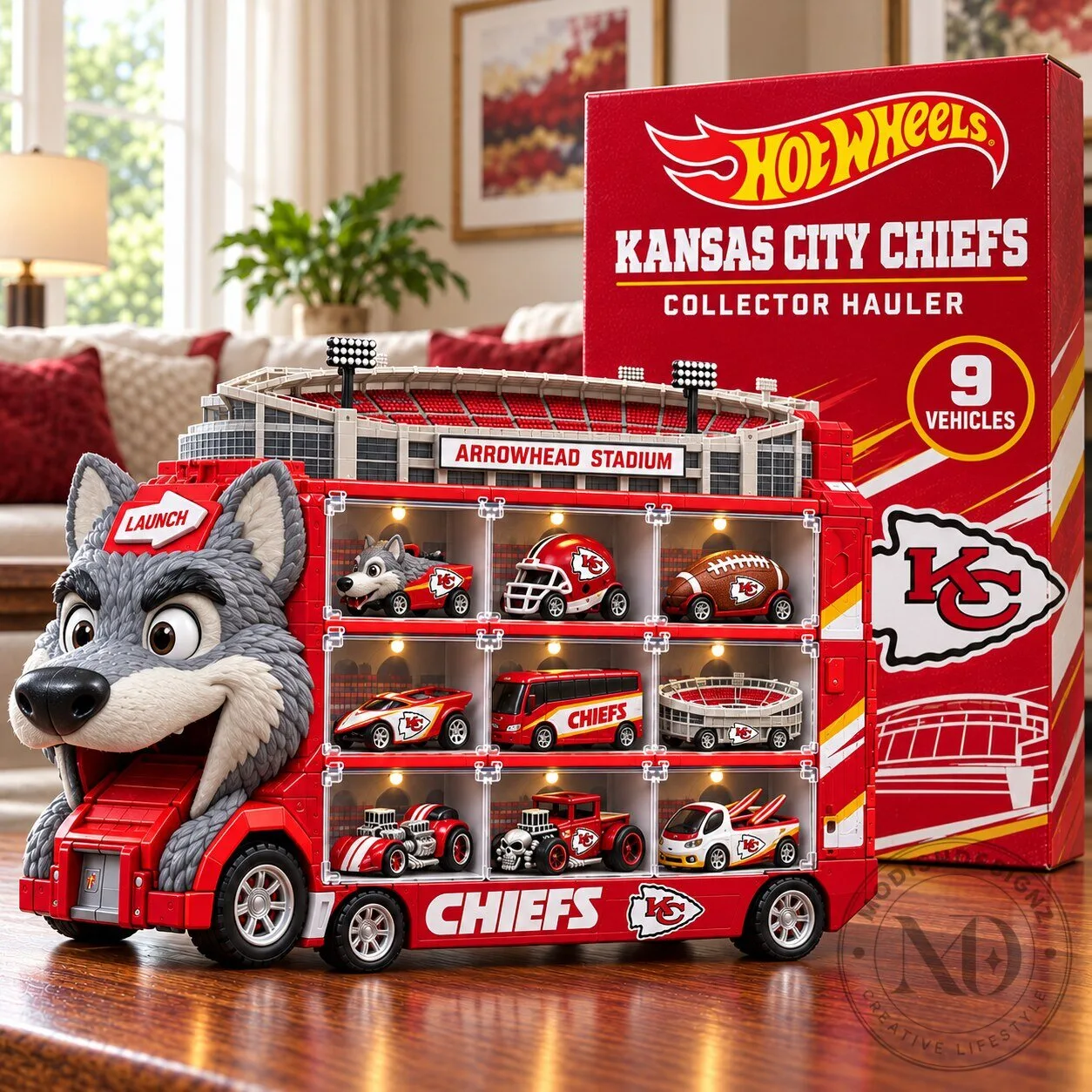 Hot Wheels Kansas City Chiefs Collector Hauler Truck with Nine Vehicles Set 3 Hot Wheels Kansas City Chiefs Collector Hauler Truck with Nine Vehicles Set