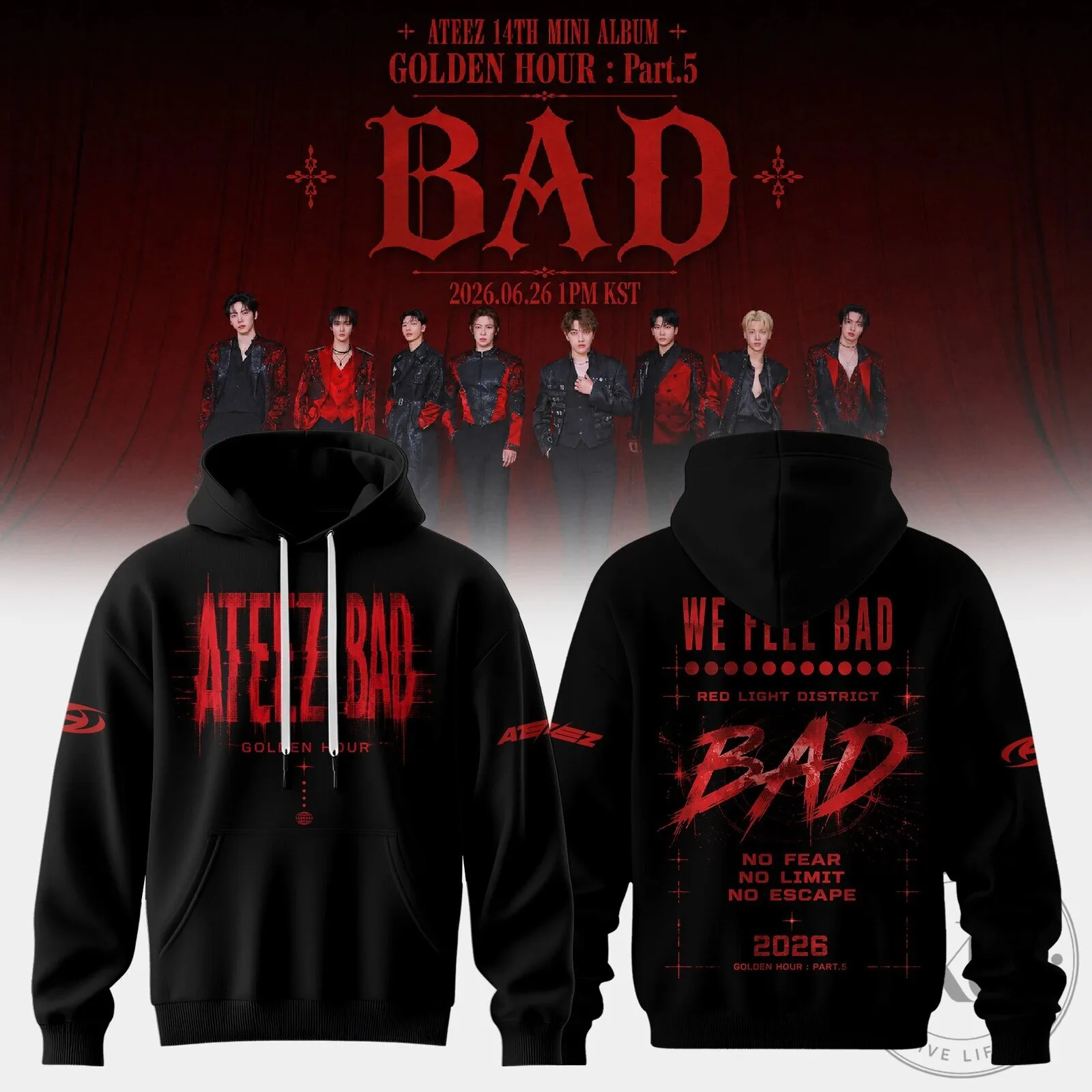 ATEEZ Golden Hour Part 5 Bad Era Crimson Chaos Black Pullover Hoodie