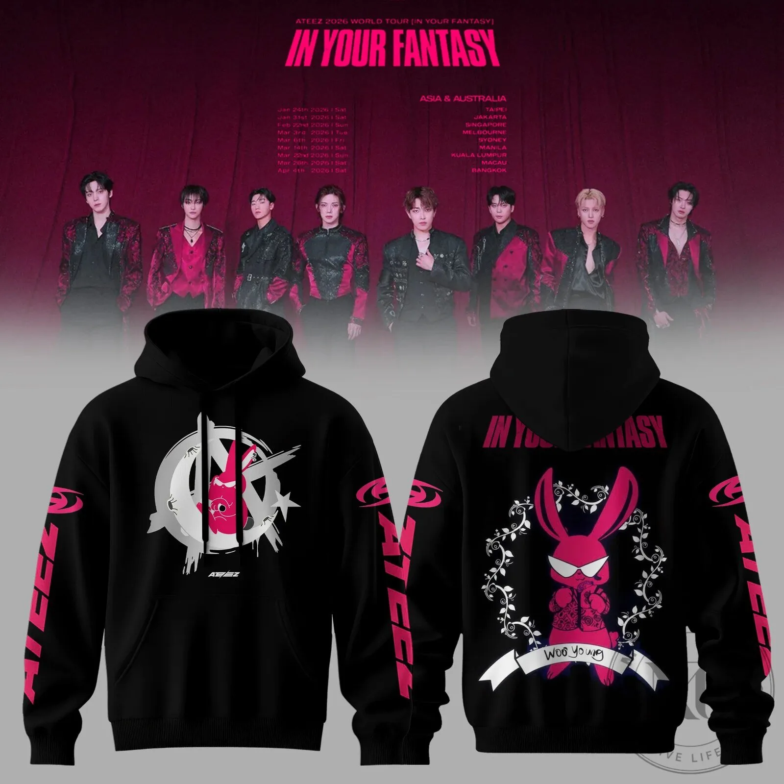 Ateez In Your Fantasy World Tour 2026 Black Hoodie