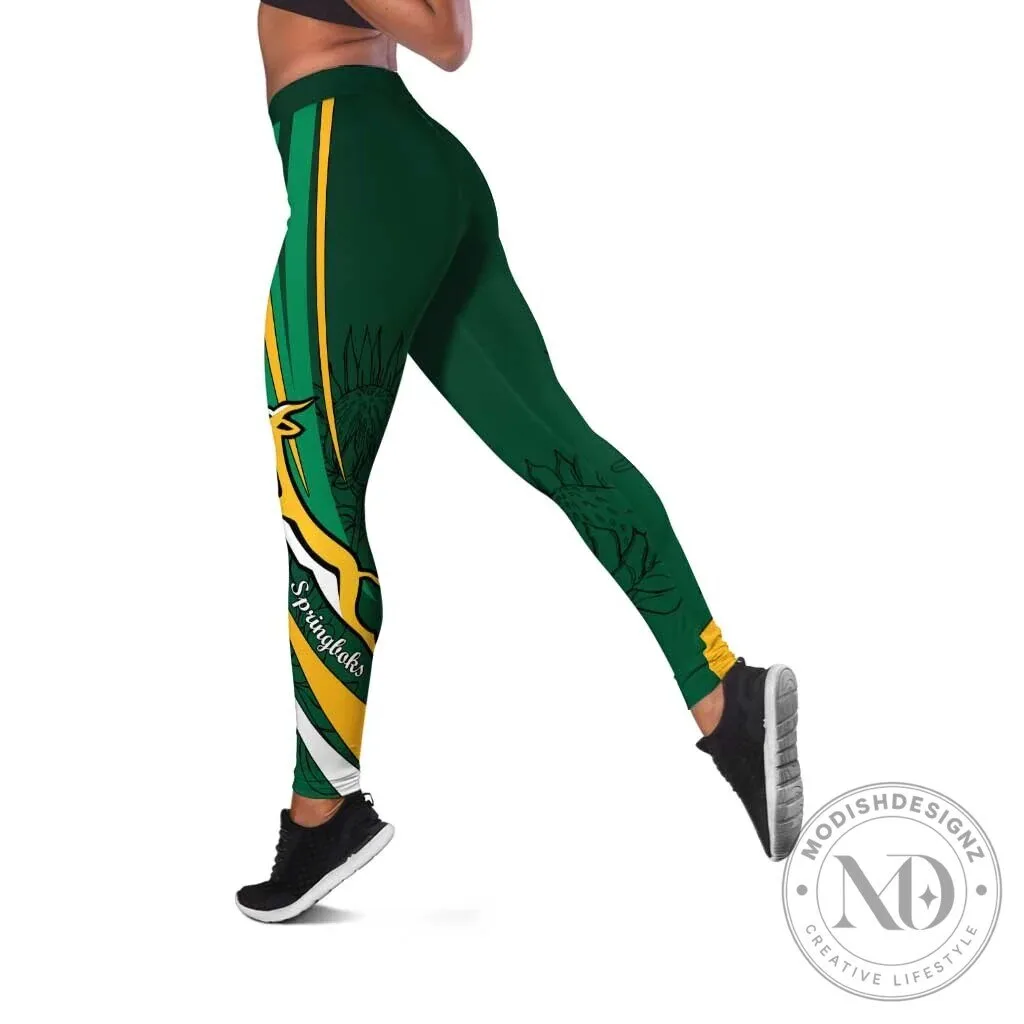 Kimi no Na wa Miyamizu Mitsuha Anime High Top Sneakers 6 South Africa Springboks Rugby Team Green and Gold Striped Leggings