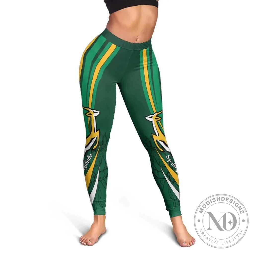 South Africa Springboks Rugby Team Green and Gold Striped Leggings 10 South Africa Springboks Rugby Team Green and Gold Striped Leggings