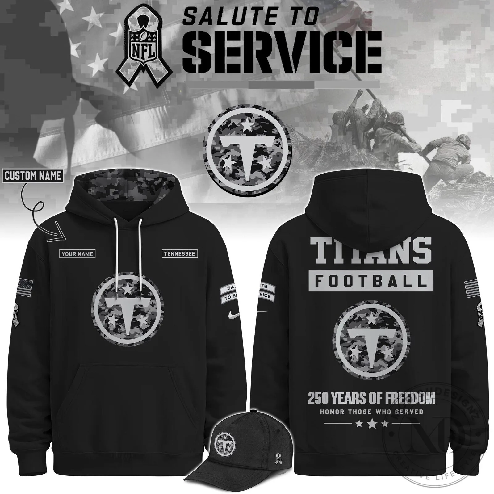 Veterans Day Hoodie for Tennessee Titans Football - Salute to Service Design 1 Veterans Day Hoodie for Tennessee Titans Football - Salute to Service Design