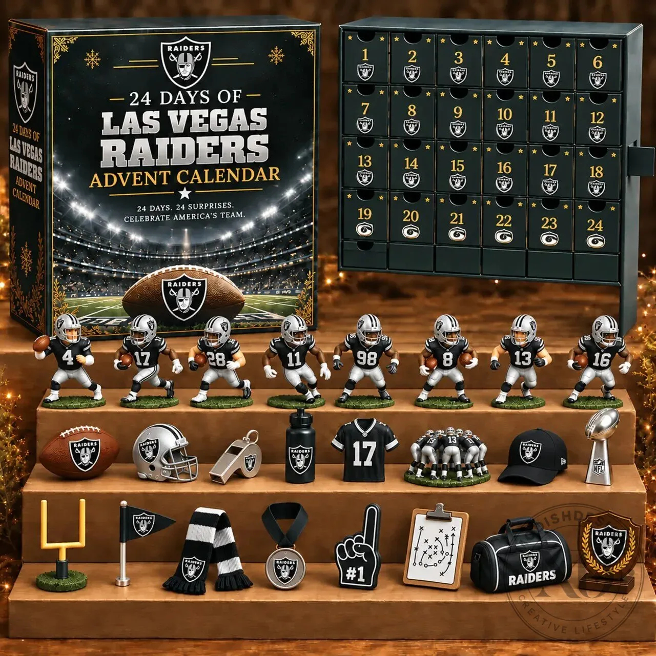 Las Vegas Raiders NFL Football Team 24 Day Advent Calendar with Figurines