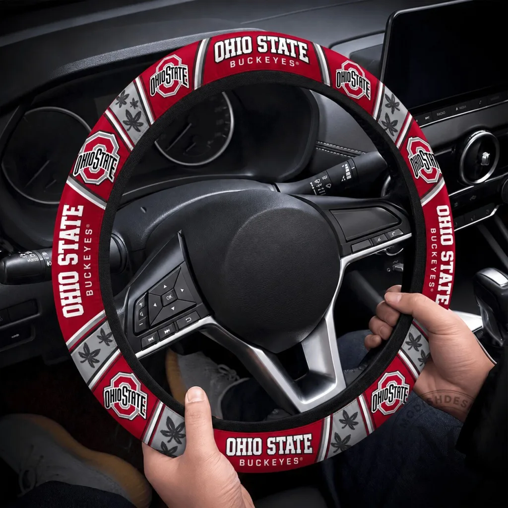 Ohio State Buckeyes University Logo Car Steering Wheel Cover Accessory Ohio State Buckeyes University Logo Car Steering Wheel Cover Accessory