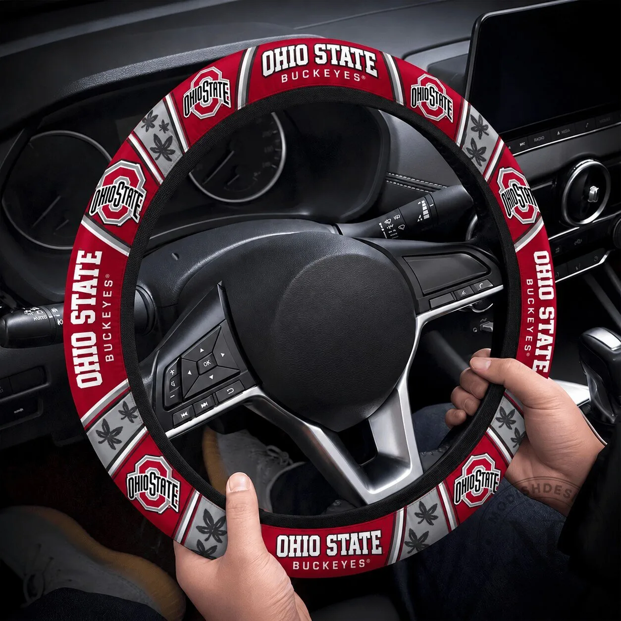 Ohio State Buckeyes University Logo Car Steering Wheel Cover Accessory