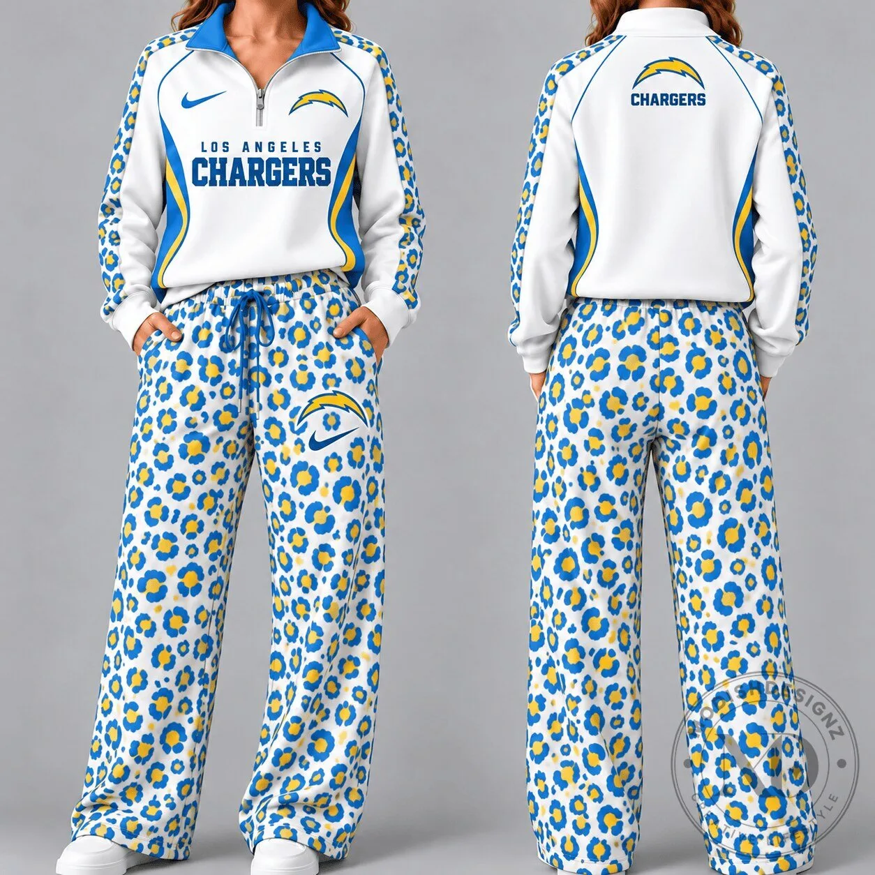 Los Angeles Chargers Leopard Print Quarter Zip Pullover Sweatshirt