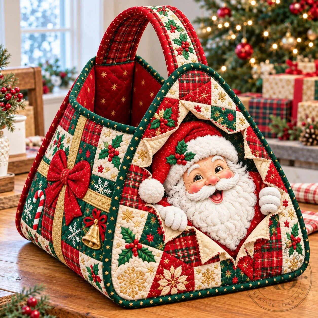 Christmas Santa Claus Reindeer Quilted Basket