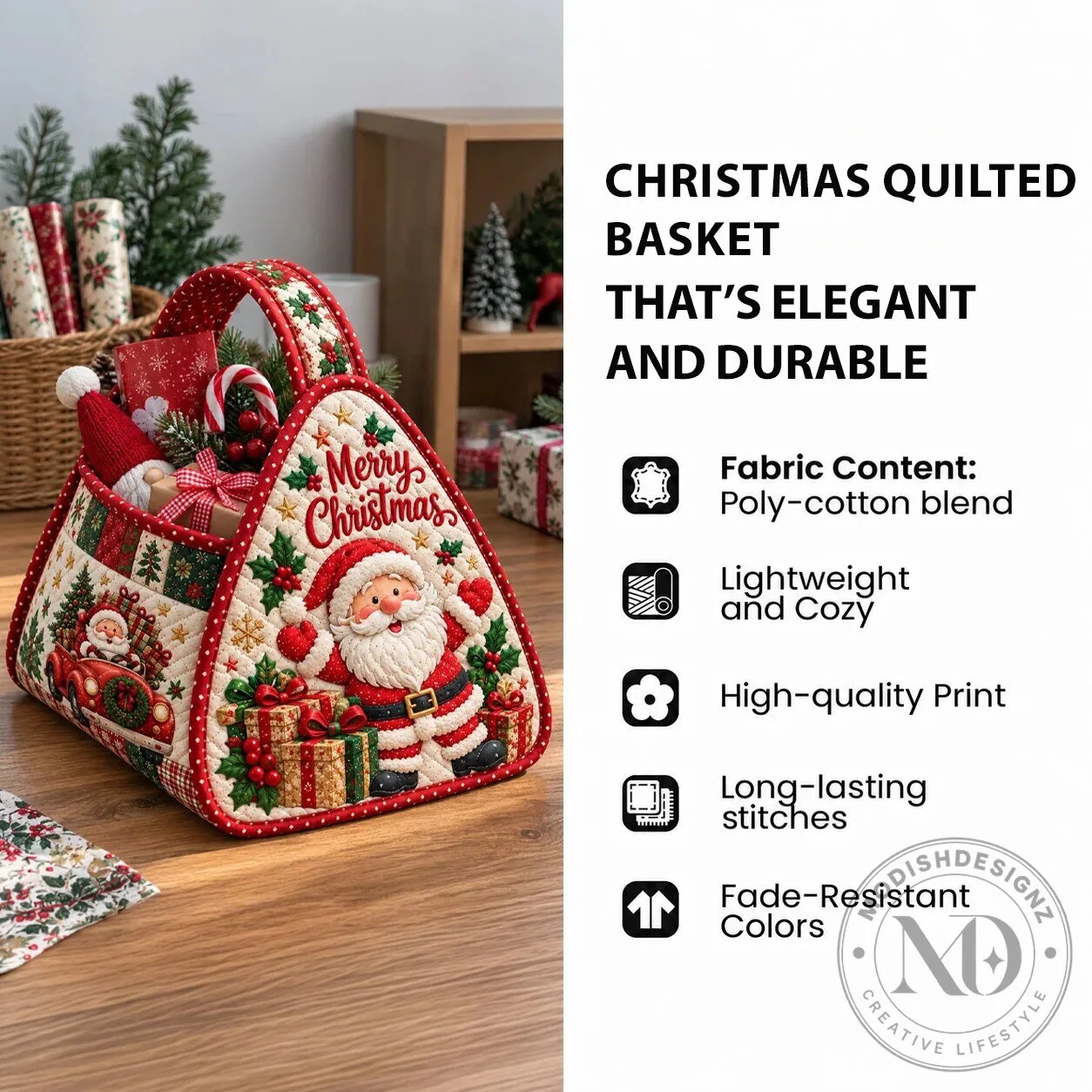 Christmas Santa Claus Reindeer Quilted Basket 8 Christmas Santa Claus Reindeer Quilted Basket