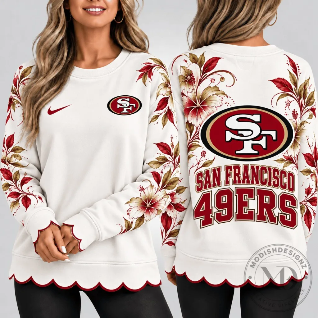San Francisco 49ers Floral Elegance Crewneck Sweatshirt for Women 42 San Francisco 49ers Floral Elegance Crewneck Sweatshirt for Women