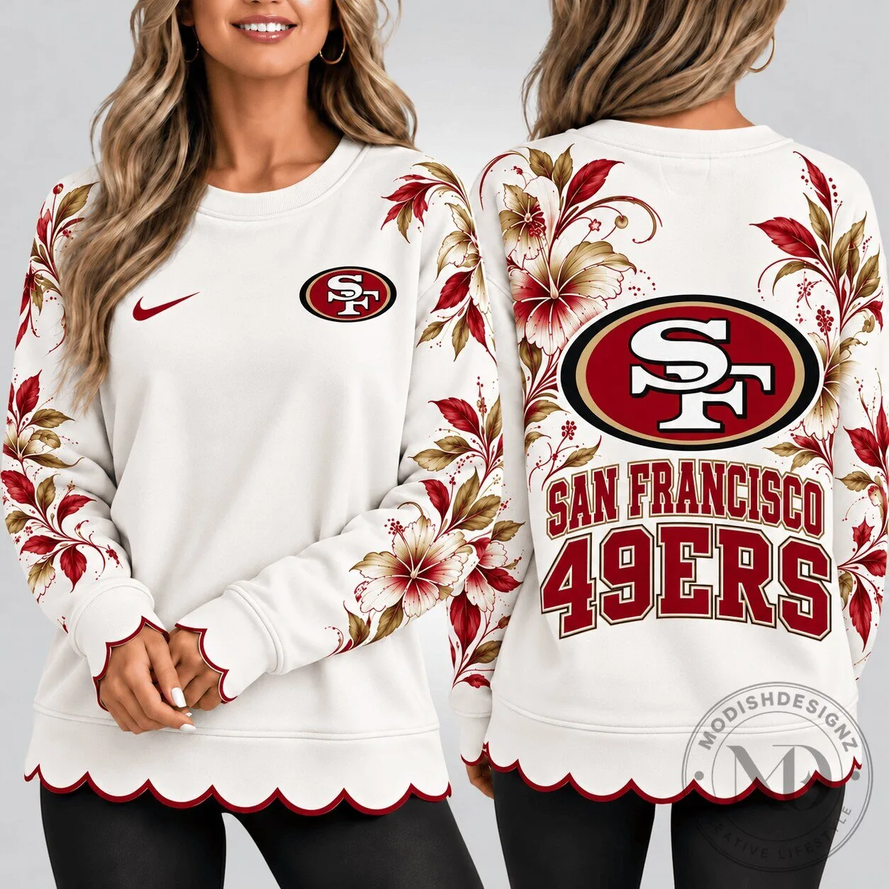 San Francisco 49ers Floral Elegance Crewneck Sweatshirt for Women