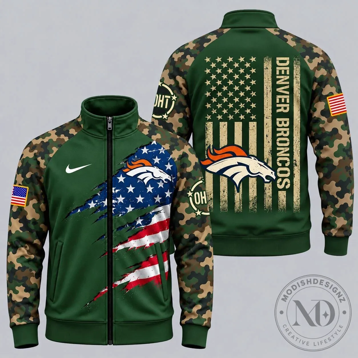 Denver Broncos American Flag Military Camouflage Full-Zip Jacket 2 Denver Broncos American Flag Military Camouflage Full-Zip Jacket