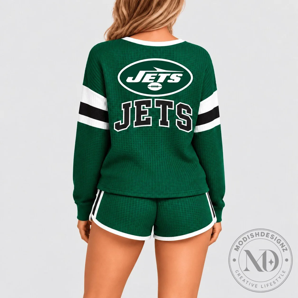 New York Jets Women's Green Waffle Knit Lounge Set Sweatshirt 3 New York Jets Women
