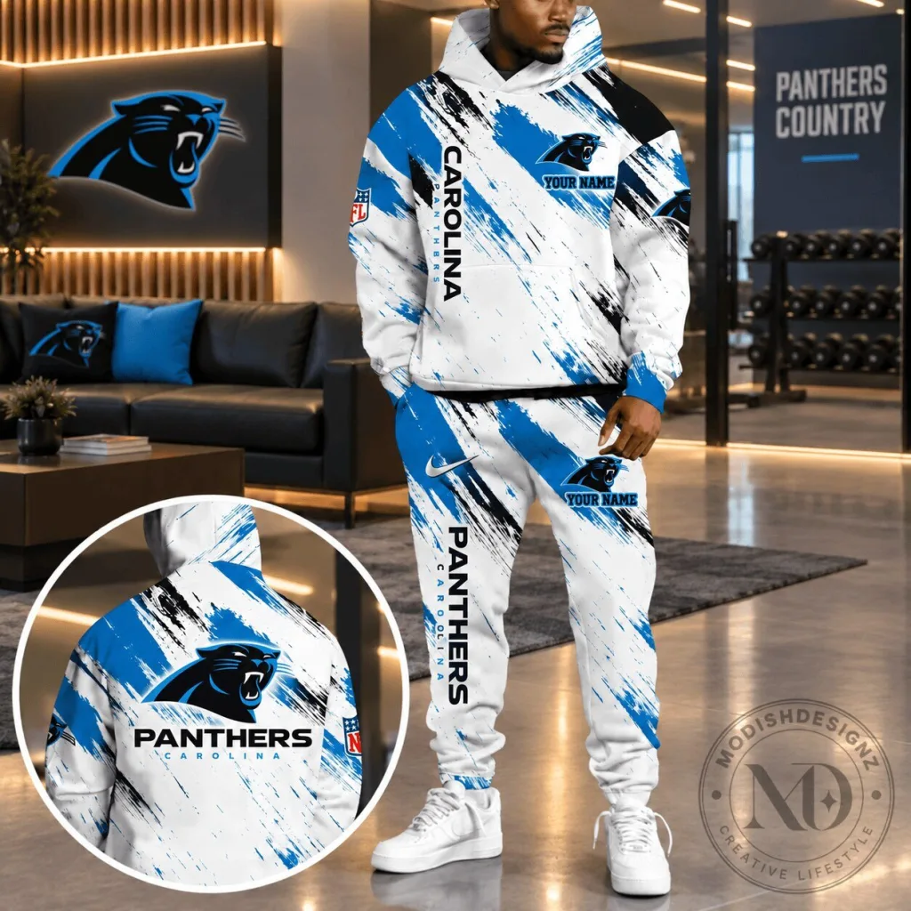 Carolina Panthers Personalized NFL Team White and Blue Splatter Hoodie Carolina Panthers Personalized NFL Team White and Blue Splatter Hoodie