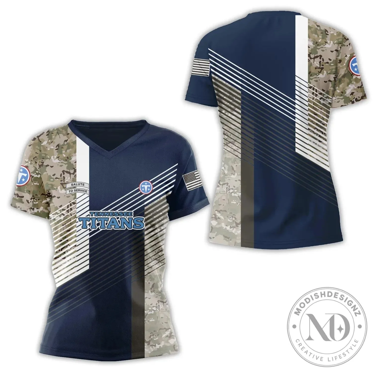 Tennessee Titans Salute To Service Camouflage Pattern V-Neck T-Shirt