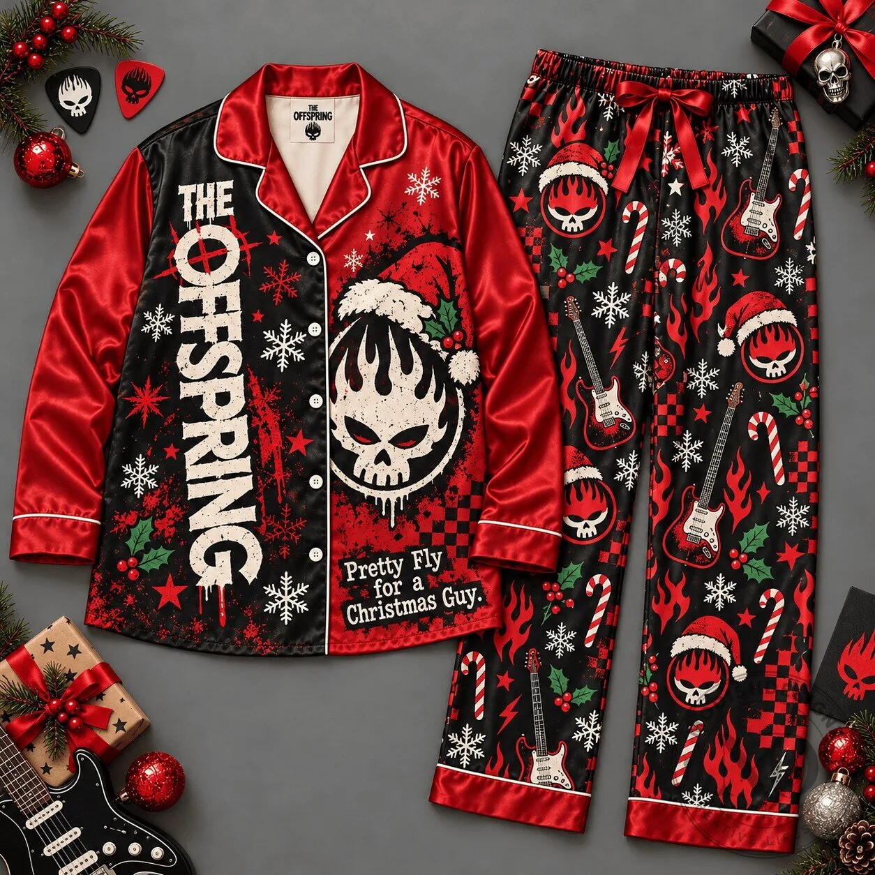 The Offspring Flaming Skull Christmas Holiday Pajamas Set
