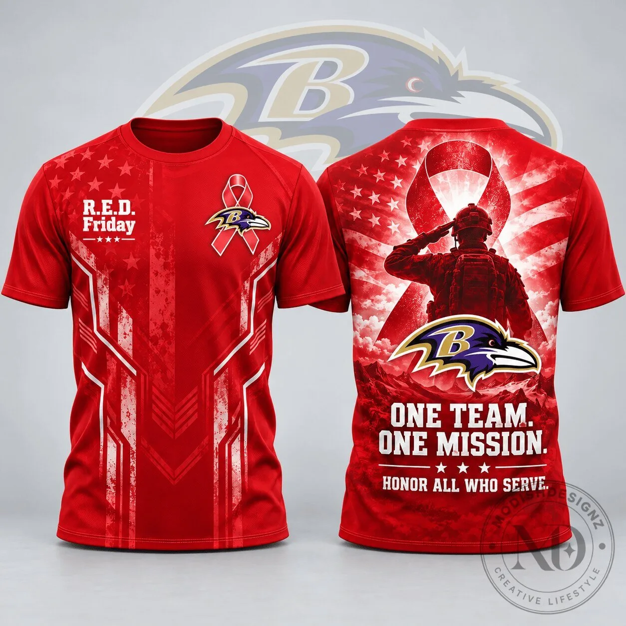 Baltimore Ravens R.E.D. Friday One Team One Mission Patriotic Soldier Tribute T-Shirt