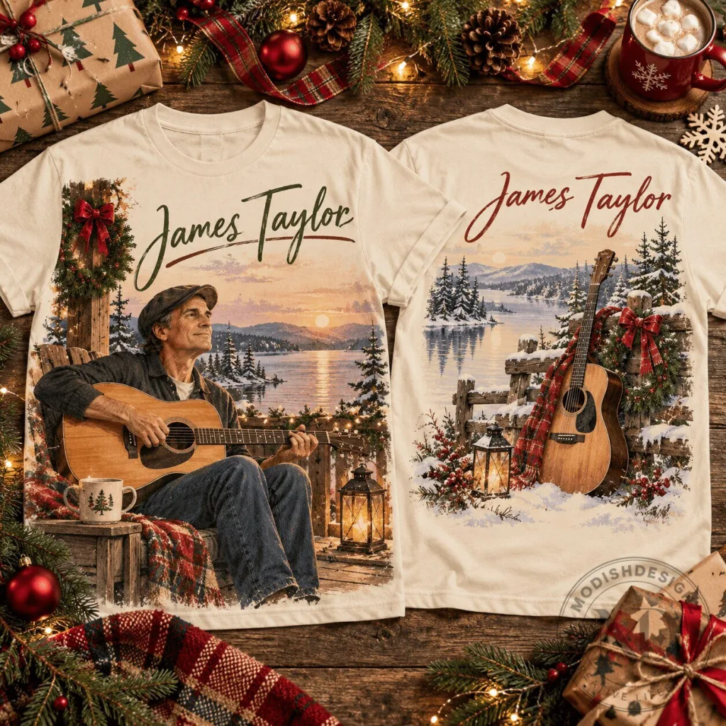 James Taylor Winter Lake Guitar Christmas Holiday T-Shirt 1 James Taylor Winter Lake Guitar Christmas Holiday T-Shirt
