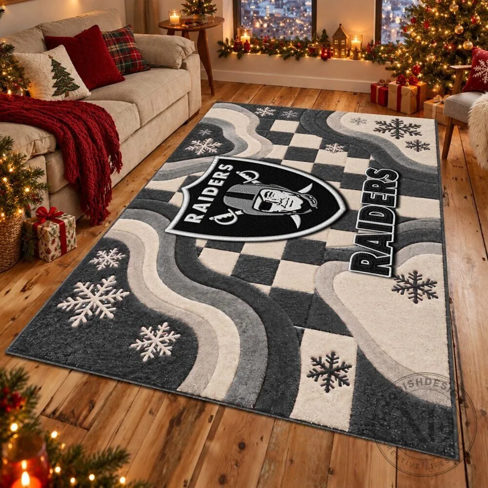 Las Vegas Raiders NFL Football Team Logo Checkerboard Wavy Pattern Rug