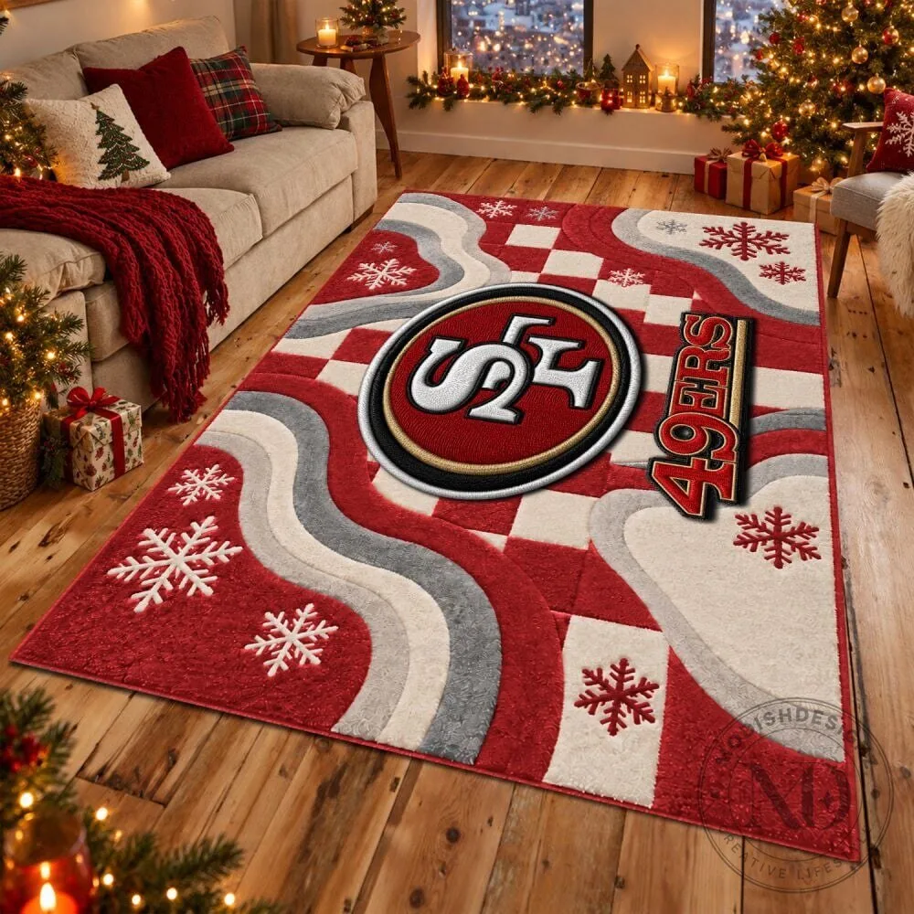 San Francisco 49ers Christmas Snowflakes Checkerboard Area Rug