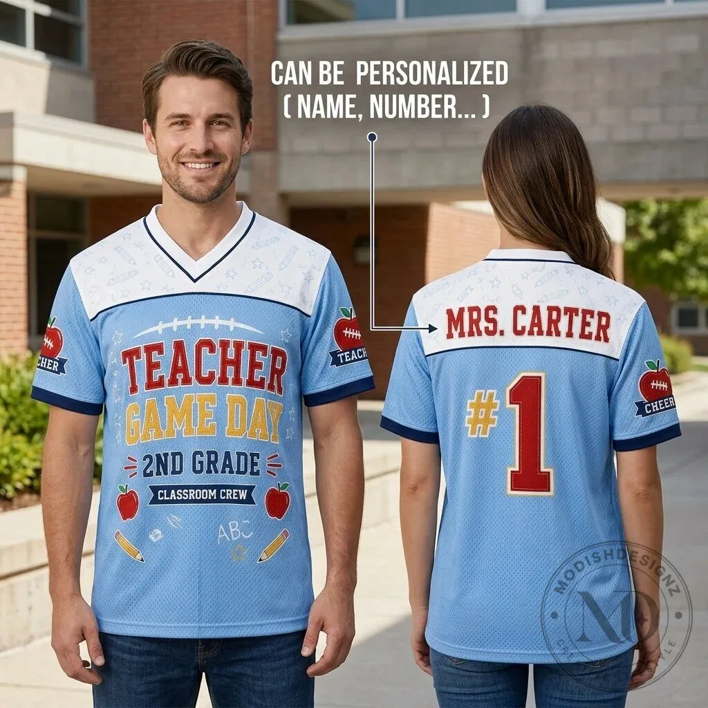 Teacher Game Day 2nd Grade Classroom Crew Personalized Football Jersey